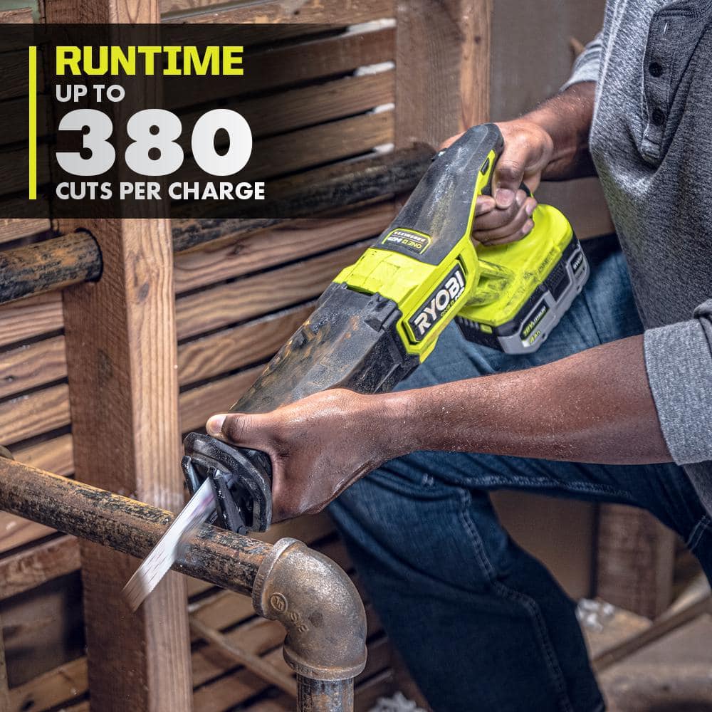 RYOBI 18-Volt ONE+ Cordless Brushless Reciprocating Saw Kit with Wood-Cutting Blade, 2.0 Ah Battery and Charger