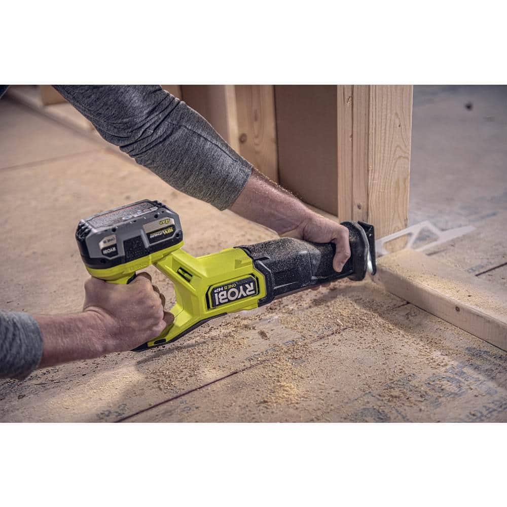 RYOBI 18-Volt ONE+ Cordless Brushless Reciprocating Saw Kit with Wood-Cutting Blade, 2.0 Ah Battery and Charger