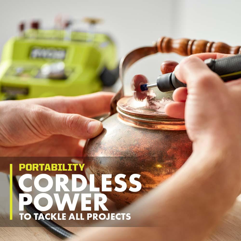 RYOBI ONE+ 18V Cordless Rotary Tool Station (Tool Only) with Rotary Tool 16-Piece Carving and Engraving Kit