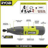 RYOBI 12V Cordless Rotary Tool Kit with Rotary Tool 29-Piece Sanding and Polishing Kit (For Wood, Metal and Plastic)
