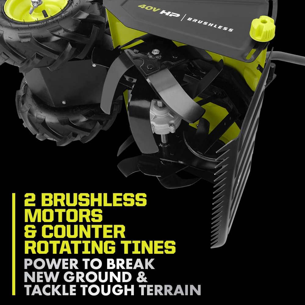 RYOBI 40V HP Brushless 18 in. Battery Powered Rear Tine Tiller with (4) 6.0 Ah Batteries and Charger