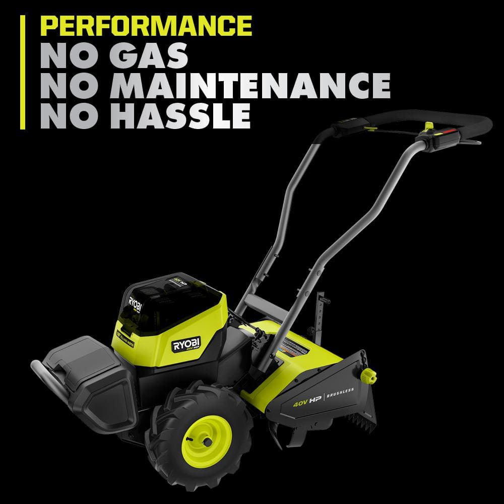 RYOBI 40V HP Brushless 18 in. Battery Powered Rear Tine Tiller with (4) 6.0 Ah Batteries and Charger