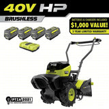 RYOBI 40V HP Brushless 18 in. Battery Powered Rear Tine Tiller with (4) 6.0 Ah Batteries and Charger