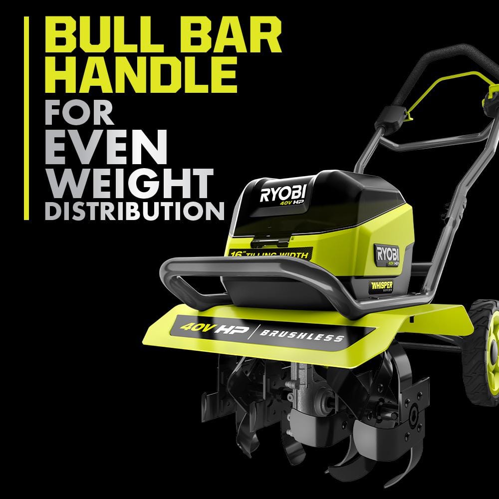RYOBI 40V HP Brushless 16 in. Front Tine Tiller with Adjustable Tilling Width with 6.0 Ah Battery and Quick Charger