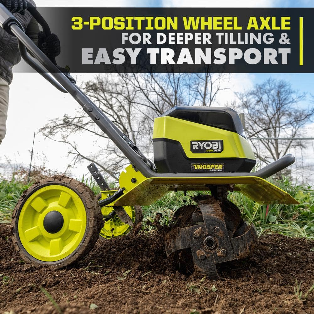 RYOBI 40V HP Brushless 16 in. Front Tine Tiller with Adjustable Tilling Width with 6.0 Ah Battery and Quick Charger