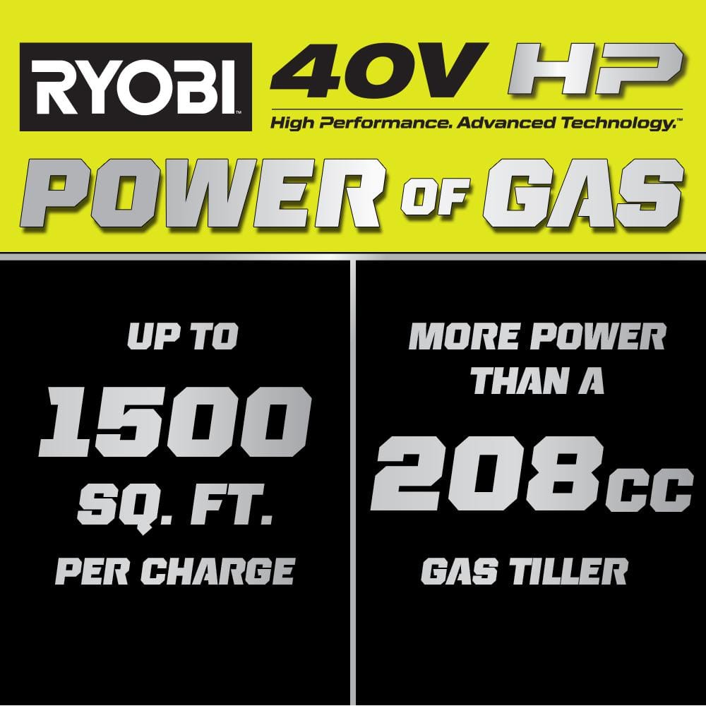 RYOBI 40V HP Brushless 16 in. Front Tine Tiller with Adjustable Tilling Width with 6.0 Ah Battery and Quick Charger