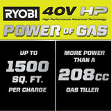 RYOBI 40V HP Brushless 16 in. Front Tine Tiller with Adjustable Tilling Width with 6.0 Ah Battery and Quick Charger