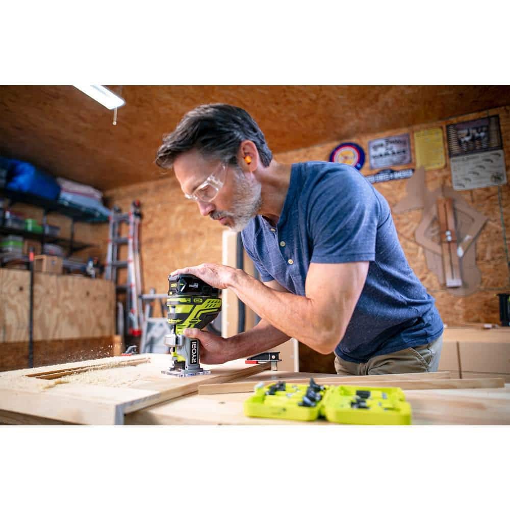 18-Volt ONE+ Cordless Fixed Base Trim Router (Tool Only) with Straight Router Bit Set (5-Piece)