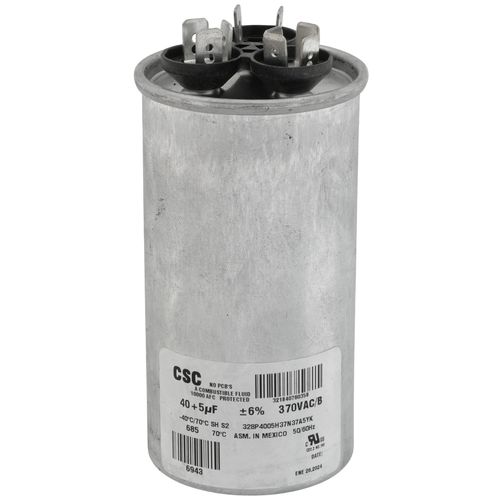 York S1-02425893700 capacitor - front view (Voltage: 370V; MFD: 40/5)