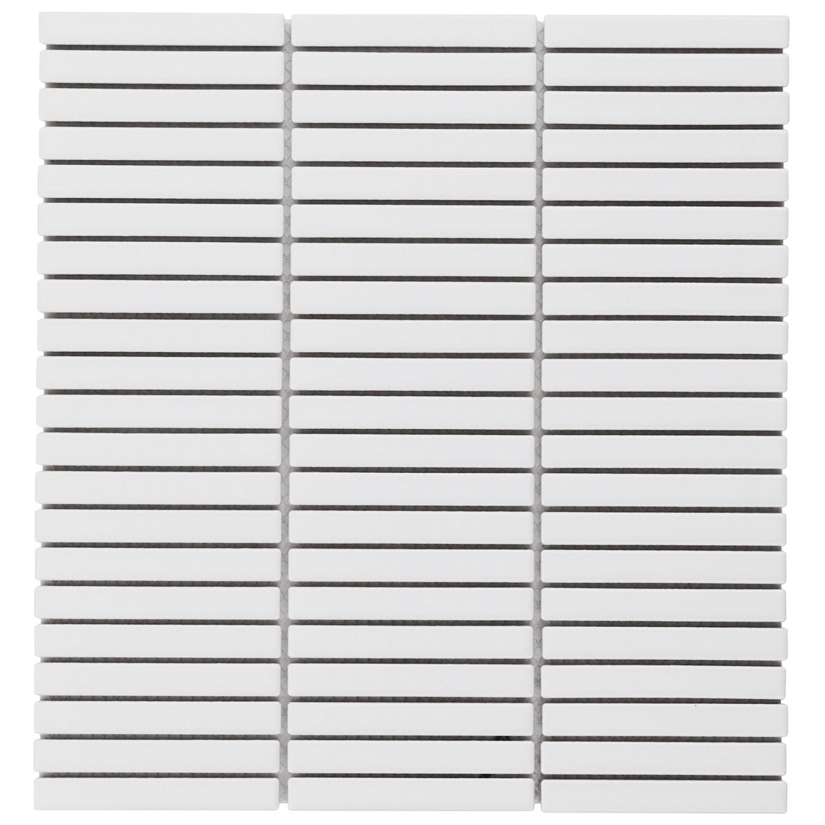 Kai White Matte Porcelain Mosaic Tile - 1x4" Tri-Stacked Design