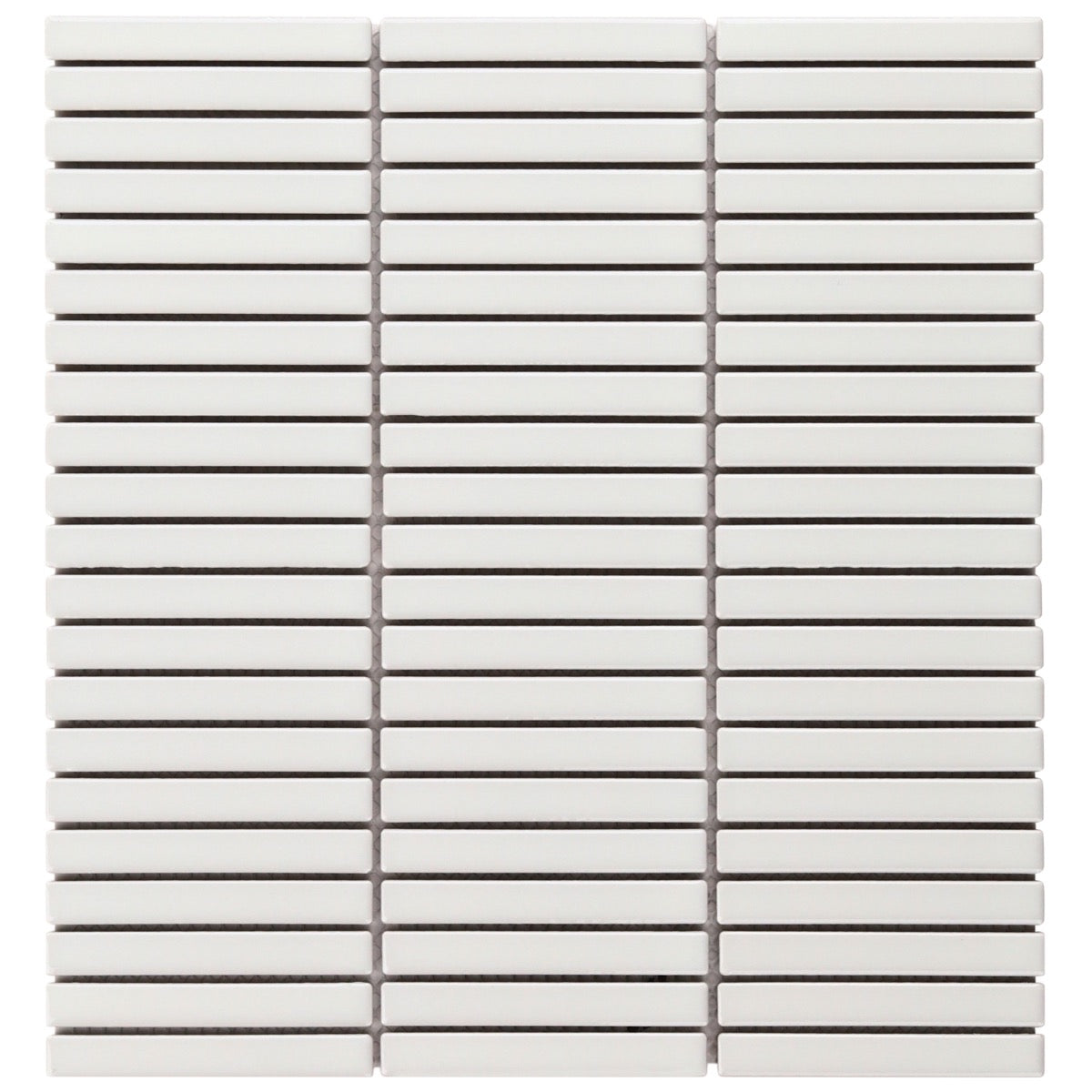 Kai White Glossy Porcelain Mosaic Tile - 1x4" Tri-Stacked Design