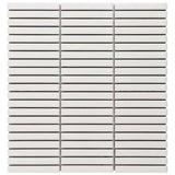 Kai White Glossy Porcelain Mosaic Tile - 1x4" Tri-Stacked Design