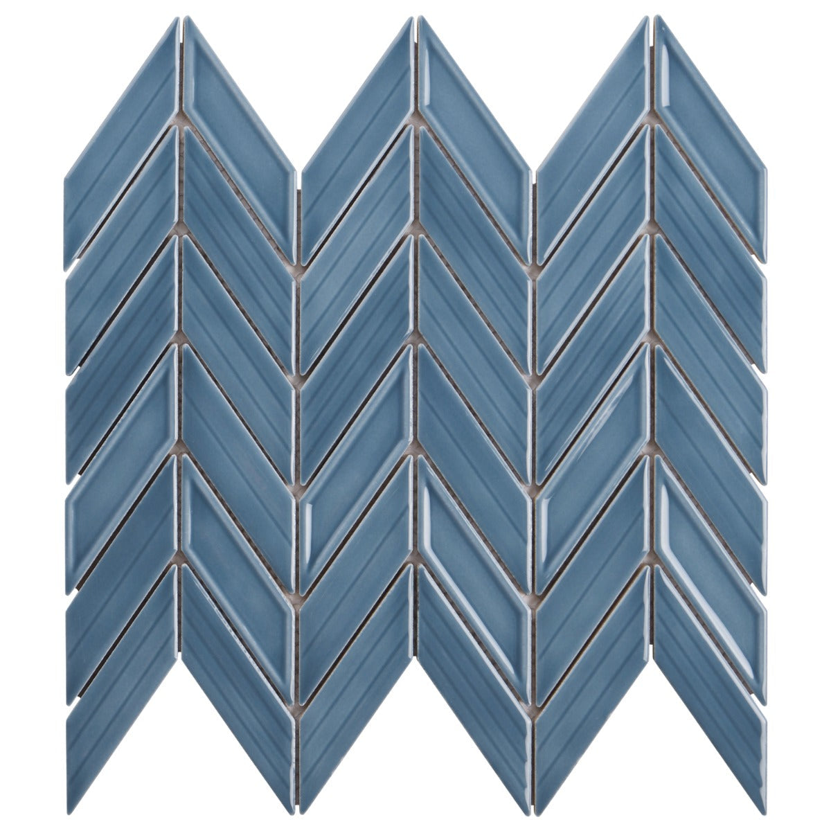 Brookline Chevron Coastal Blue 1x5 Glossy Ceramic Mosaic Tile