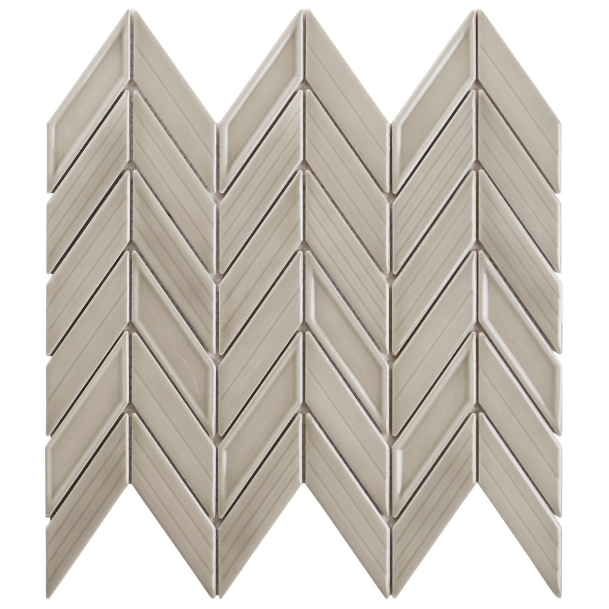Brookline Chevron Warm Gray 1x5 Glossy Ceramic Mosaic Tile