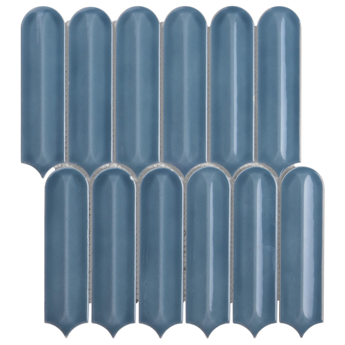 Brookline Feather Coastal Blue Fish Scale Glossy Ceramic Mosaic Tile - 2x7