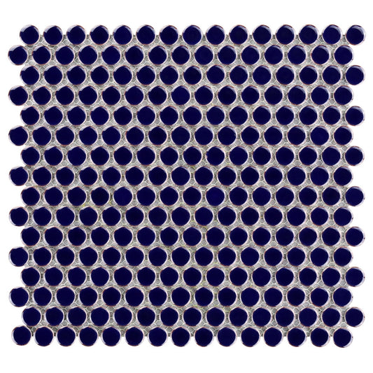 Eden Royal Blue Penny Round Polished Porcelain Mosaic Tile