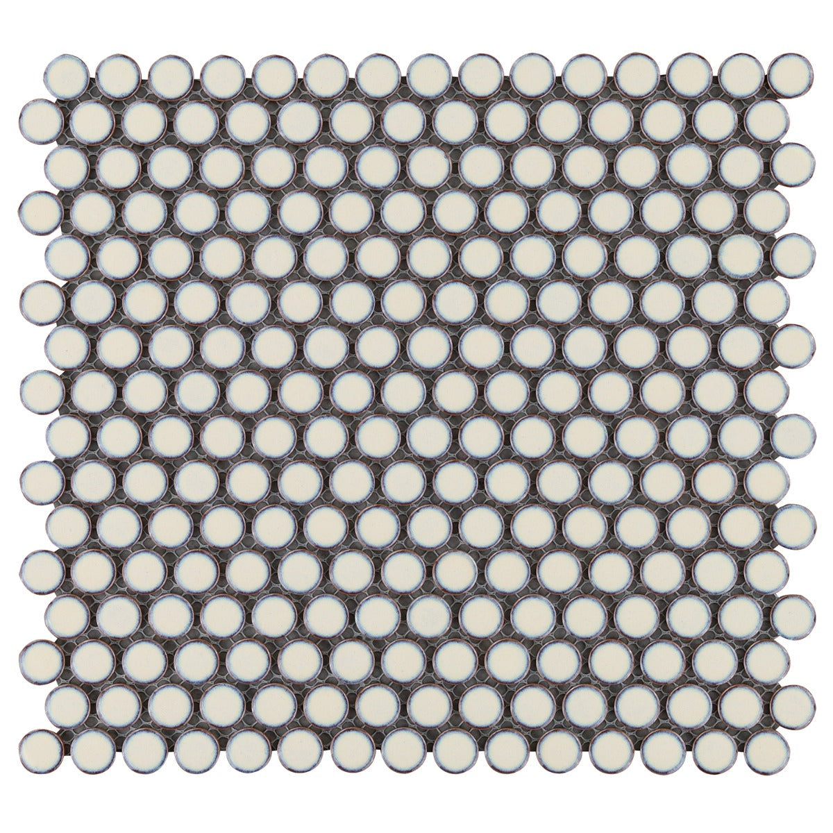Eden Latte Beige Rimmed Penny Round Polished Porcelain Mosaic Tile