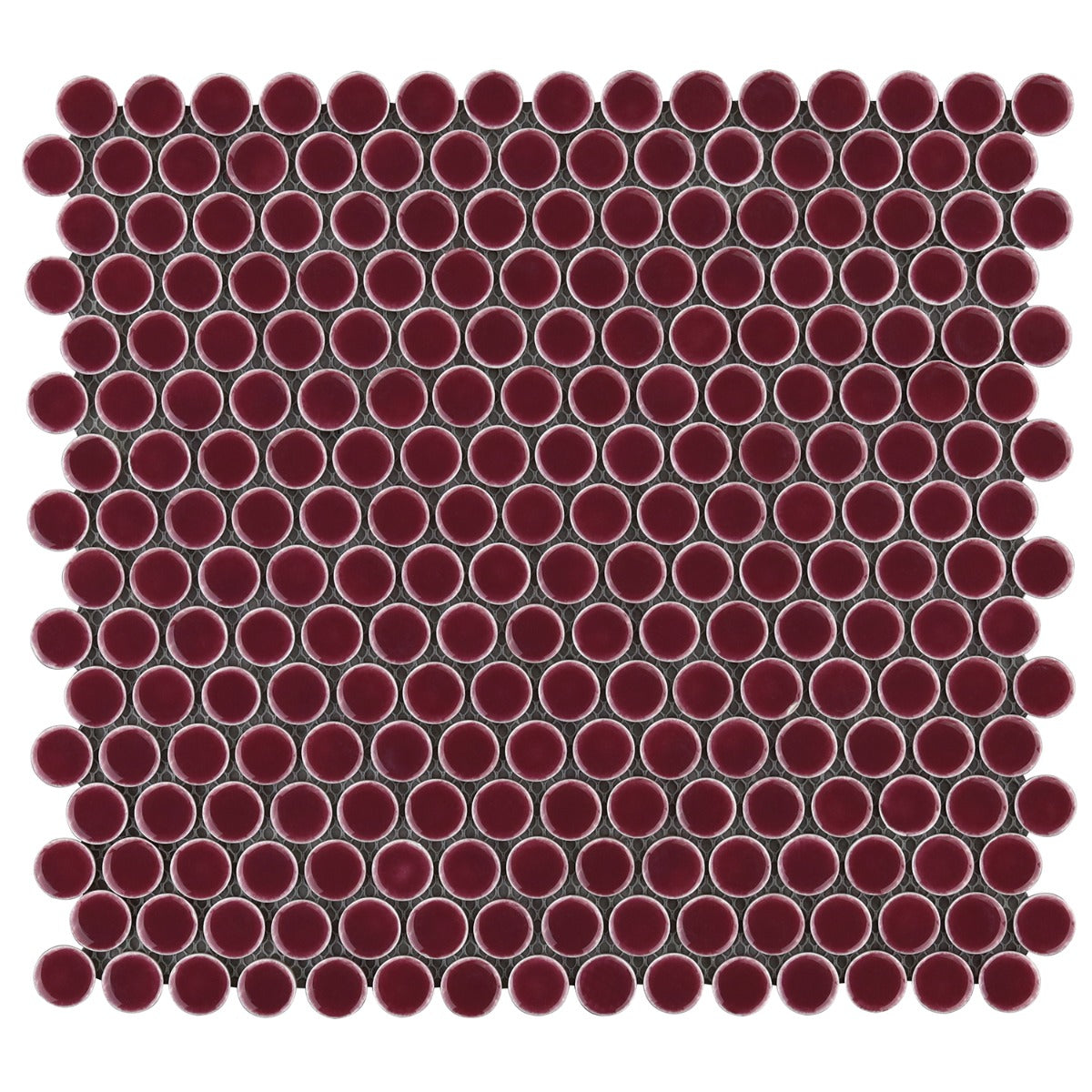 Tilebar Eden Summer Plum Penny Round Polished Porcelain Mosaic Tile