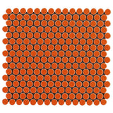 Eden Orange Nectar Rimmed Penny Round Polished Porcelain Mosaic Tile