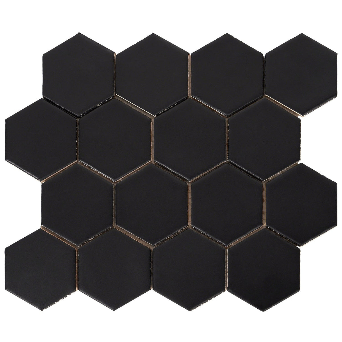 Meadowmere Black 3" Hexagon Matte Ceramic Tile - Lux Tile