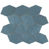 Bond Indio Blue Foliage Hexagon Matte Porcelain Mosaic Tile - Lux Tile