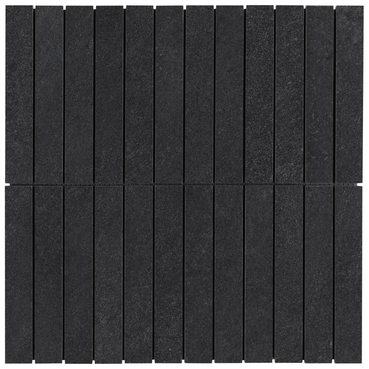 Era Charcoal Black 1x6 Stacked Matte Porcelain Mosaic Tile - Durable Limestone Look