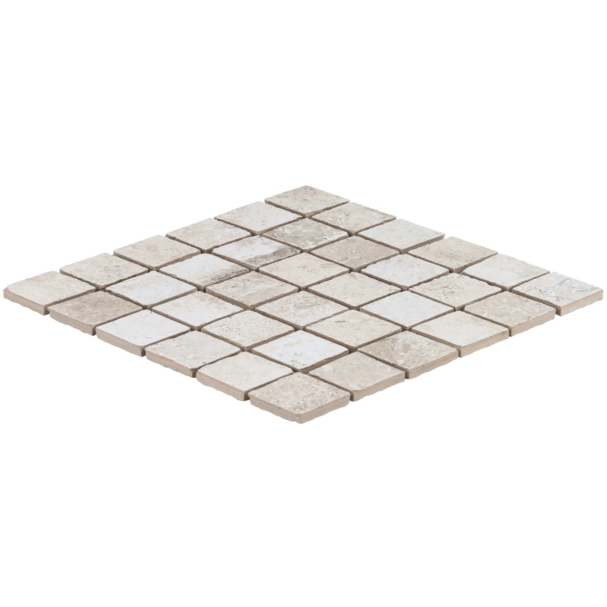 Seville Olimpia White 2x2 Porcelain Mosaic Tile - Travertine Look
