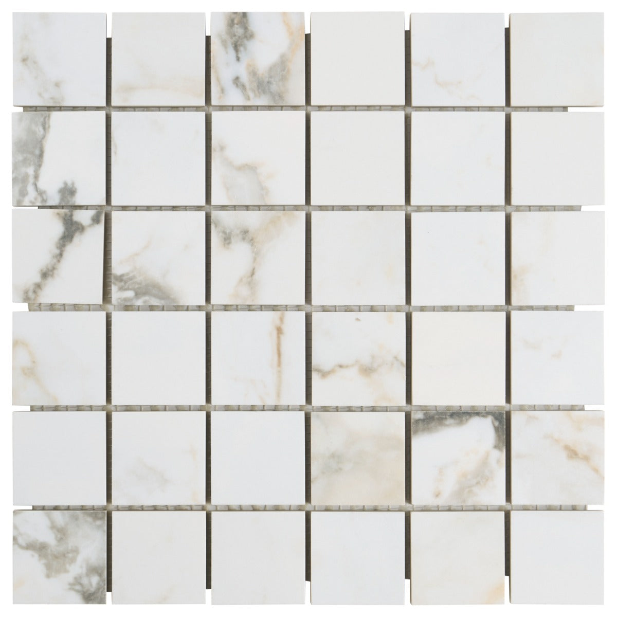 Tilebar Calacatta Macchia White Gold 2x2 Matte Porcelain Mosaic Tile