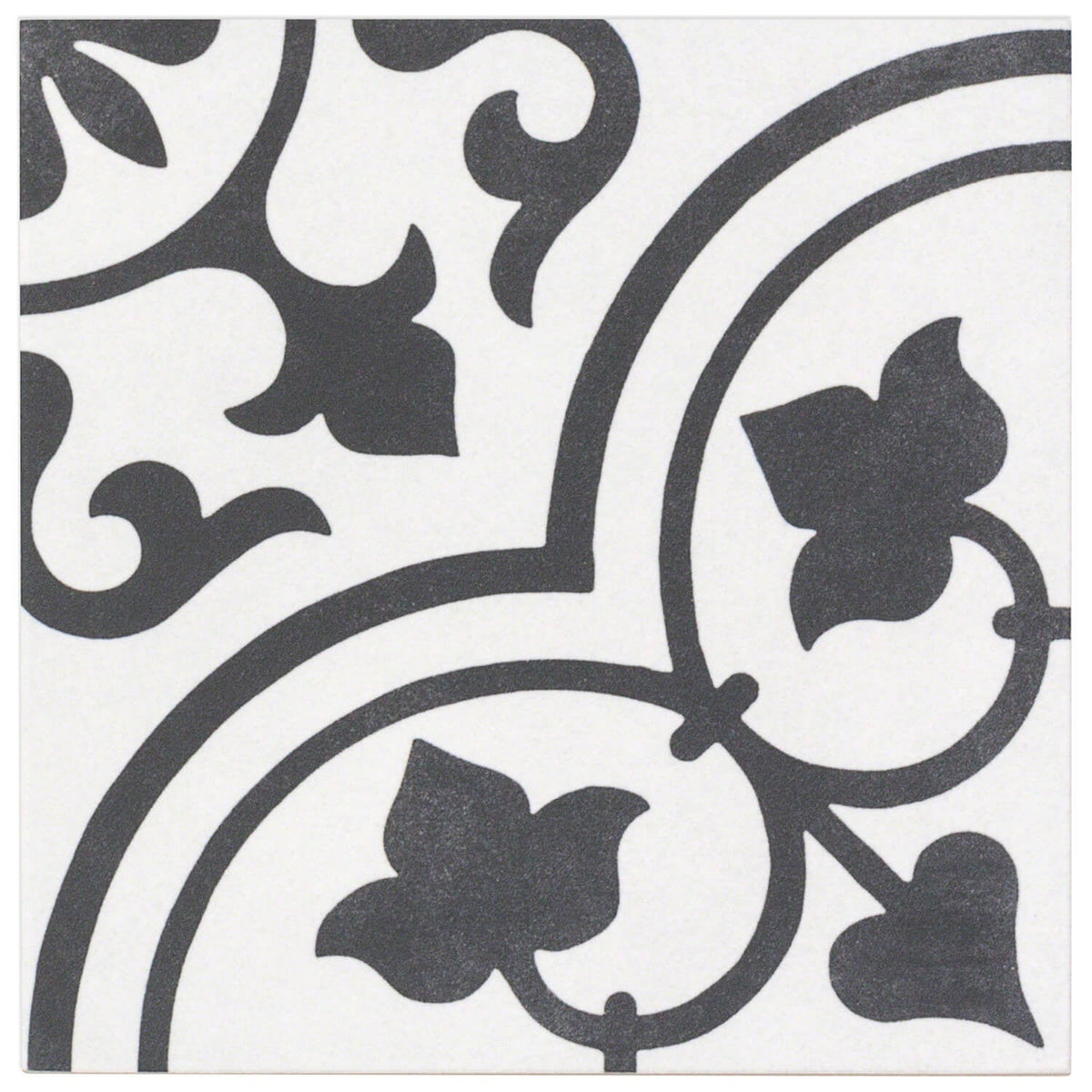 Cascais Black & White Ornate 9x9 Matte Porcelain Tile by Lux Tile