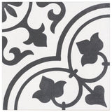 Cascais Black & White Ornate 9x9 Matte Porcelain Tile by Lux Tile
