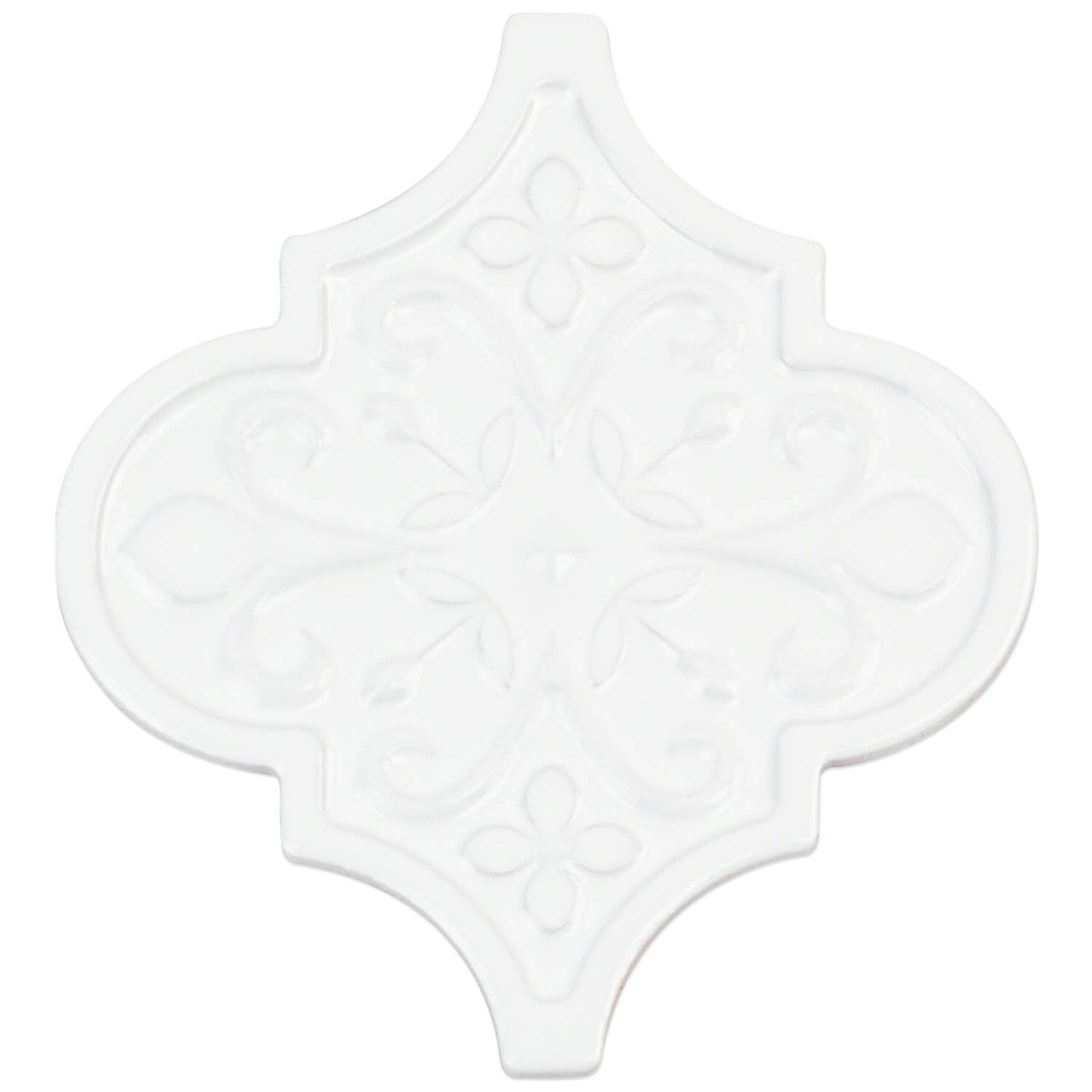 Byzantine Florid Bianco White 6x7 Arabesque Polished Ceramic Wall Tile