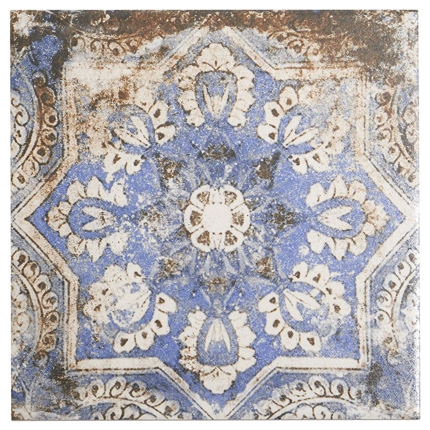 Lenox Flora Blue 8x8 Matte Porcelain Tile - Mediterranean Design
