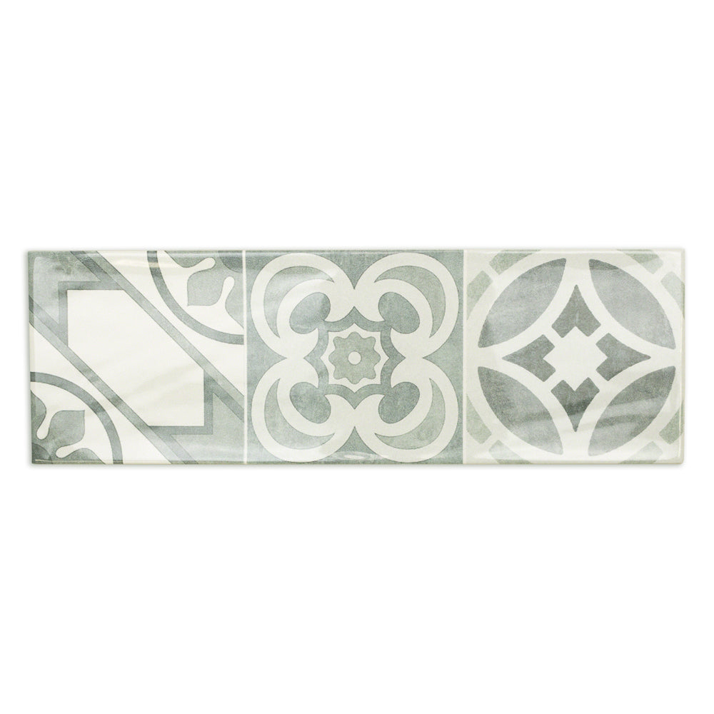 Santa Monica Cold Deco Gray 4x12 Polished Ceramic Wall Tile