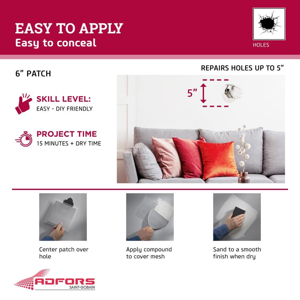 Saint-Gobain ADFORS FibaTape Perfect Finish 6 in. x 6 in. Self-Adhesive Wall Repair Patch
