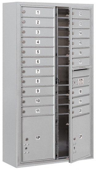 Salsbury 3800 Horizontal Series Surface-Mount Mailbox, 20 Compartments with 2 Parcel Lockers