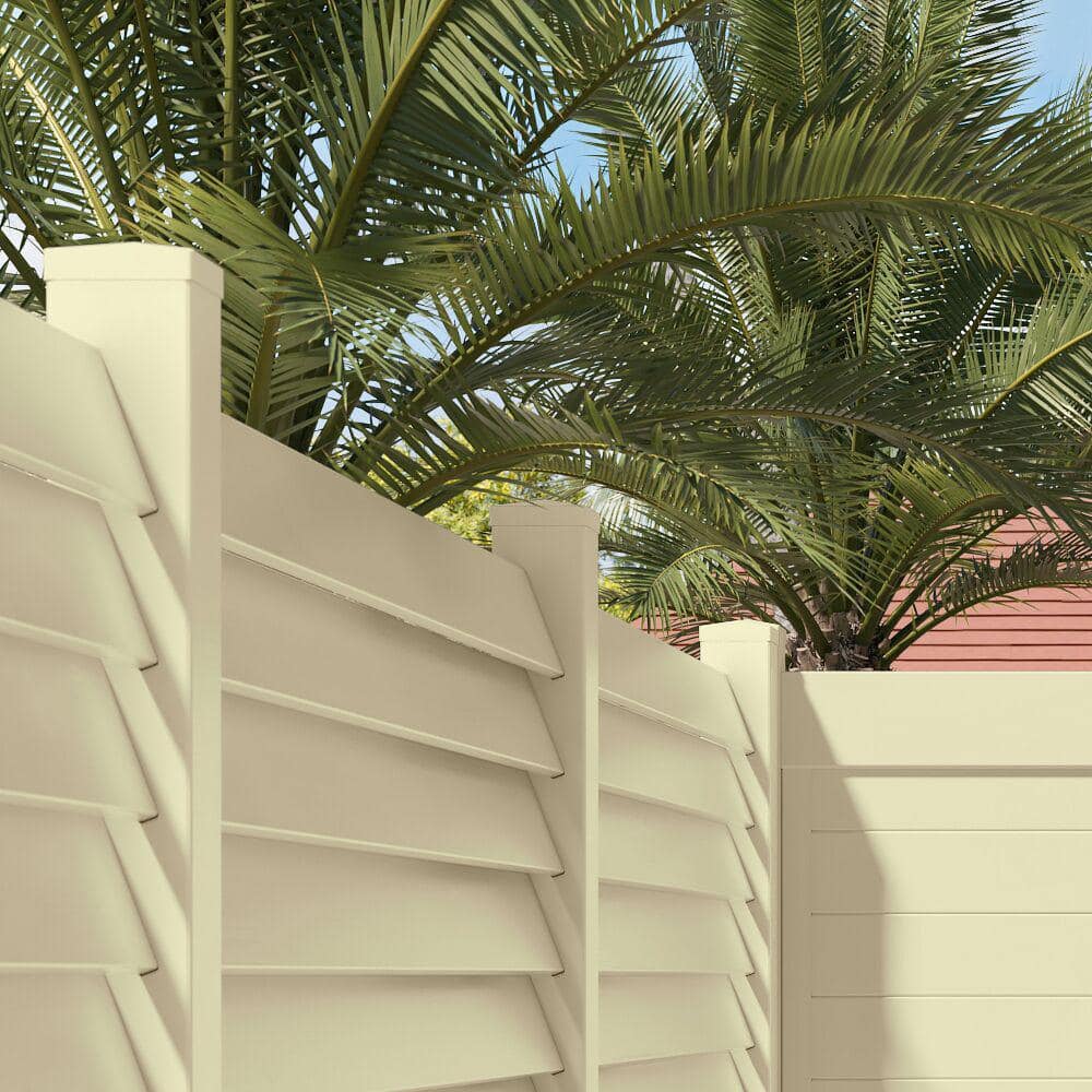 Louvered 6 in. x 6 in. Sand Vinyl Pyramid Fence Post Top