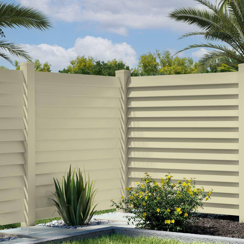 Louvered 6 in. x 6 in. Sand Vinyl Pyramid Fence Post Top