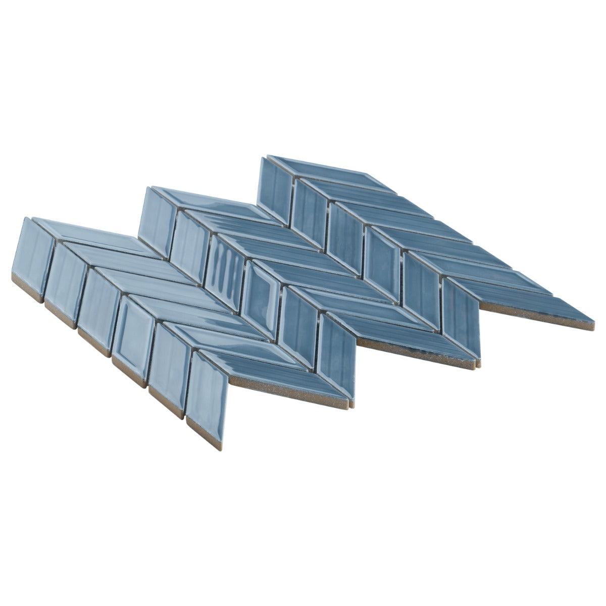 Brookline Chevron Coastal Blue 1x5 Glossy Ceramic Mosaic Tile