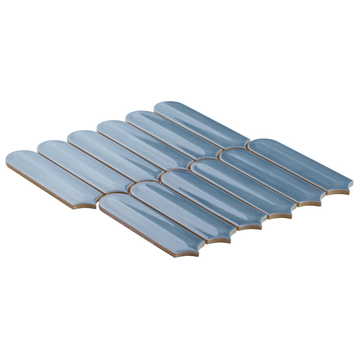 Brookline Feather Coastal Blue Fish Scale Glossy Ceramic Mosaic Tile - 2x7