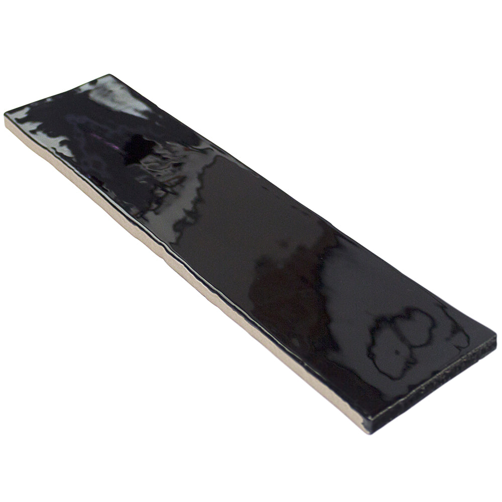 Lancaster Noir Black 3x12 Polished Ceramic Subway Tile for Walls