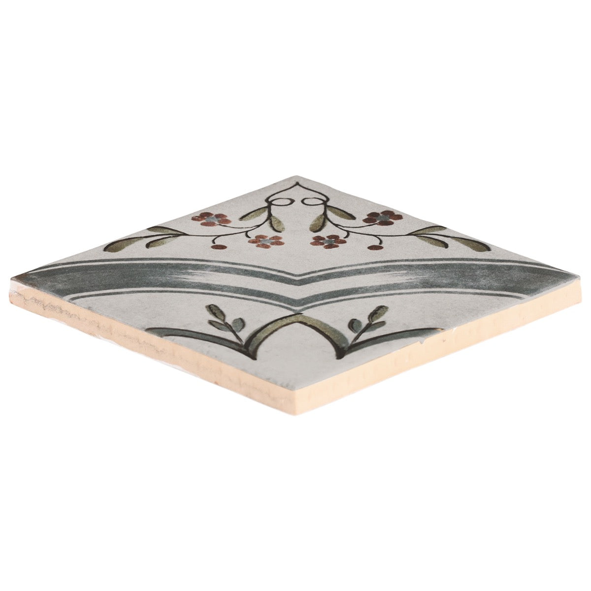 Paula Purroy Talia Blossom Blue Gray with Gold 5x5 Matte Ceramic Tile