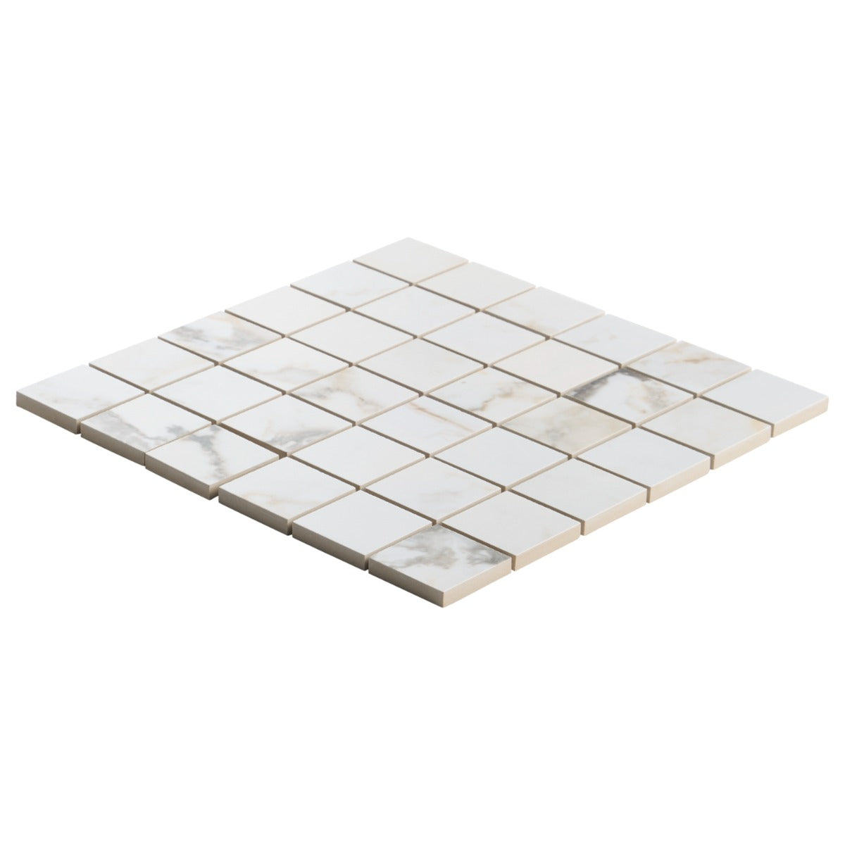 Tilebar Calacatta Macchia White Gold 2x2 Matte Porcelain Mosaic Tile