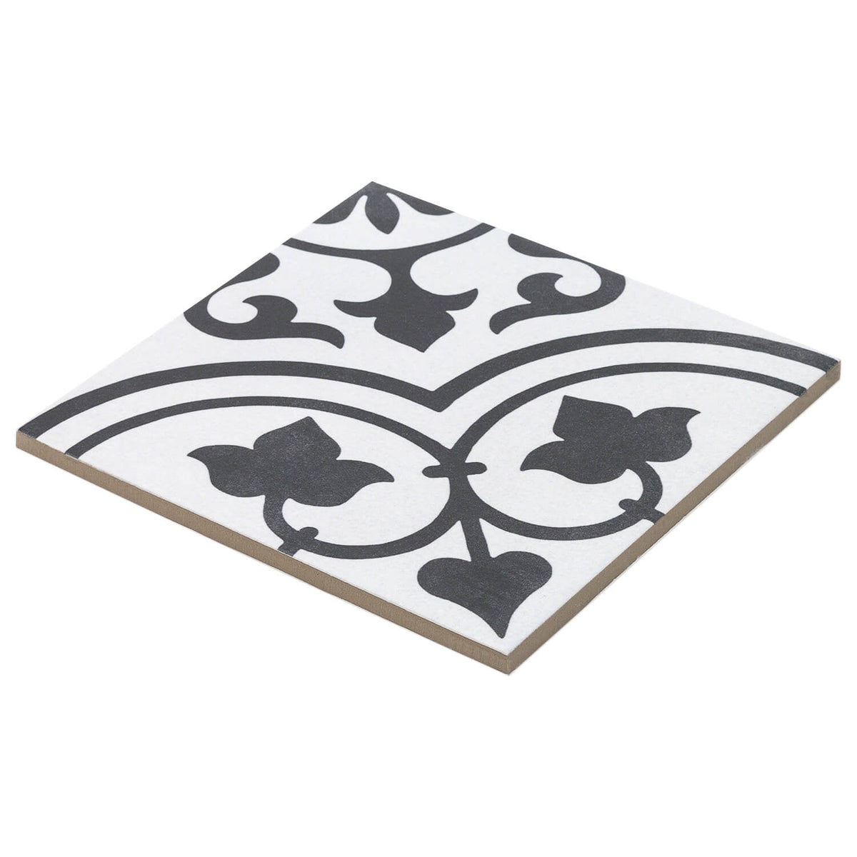 Cascais Black & White Ornate 9x9 Matte Porcelain Tile by Lux Tile