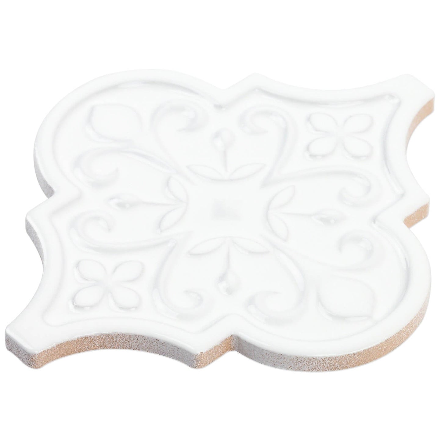 Byzantine Florid Bianco White 6x7 Arabesque Polished Ceramic Wall Tile