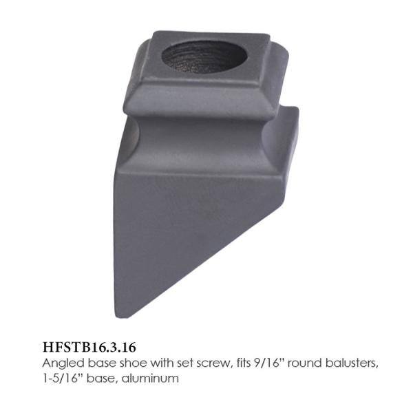 HOUSE OF FORGINGS Round Hole 1.3125 in. Aluminum Angled Shoe Baluster Shoe Satin Black