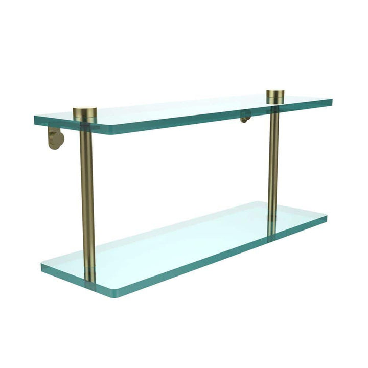 Allied Brass 16 in. L x 8 in. H x 5 in. W 2-Tier Clear Glass Vanity Bathroom Shelf in Satin Brass