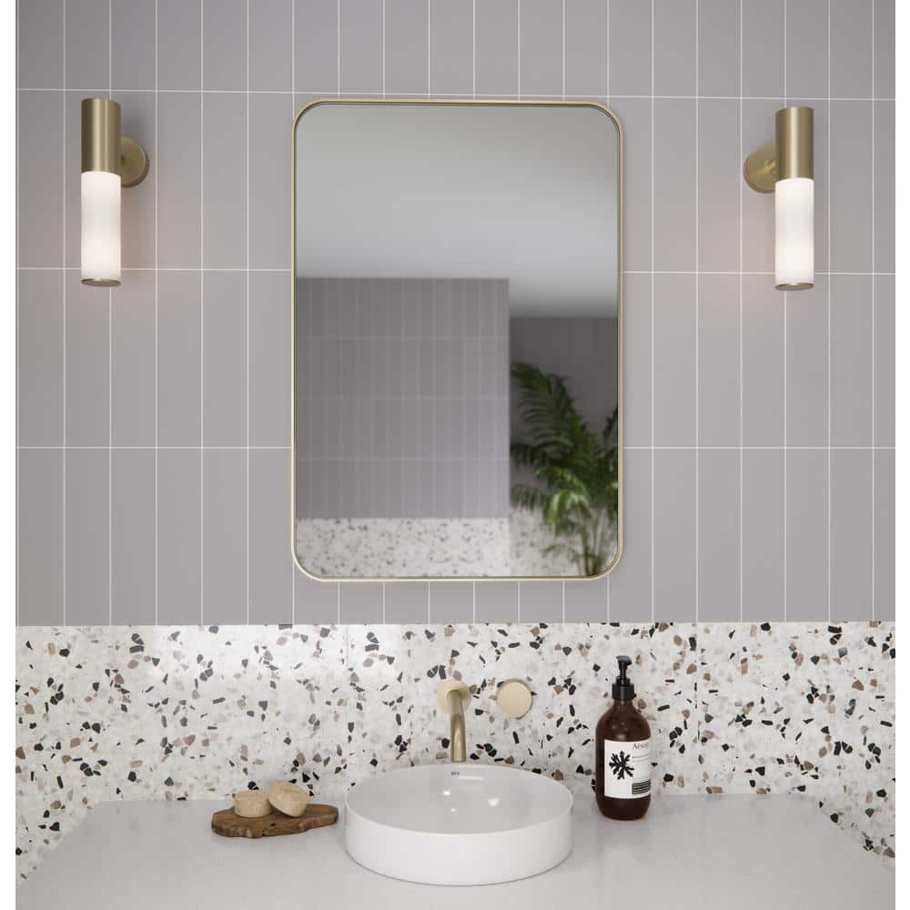 Glass Warehouse Calla 22 in. W x 32 in. H x 5 in. D Recessed Medicine Cabinet in Satin Brass with Mirror