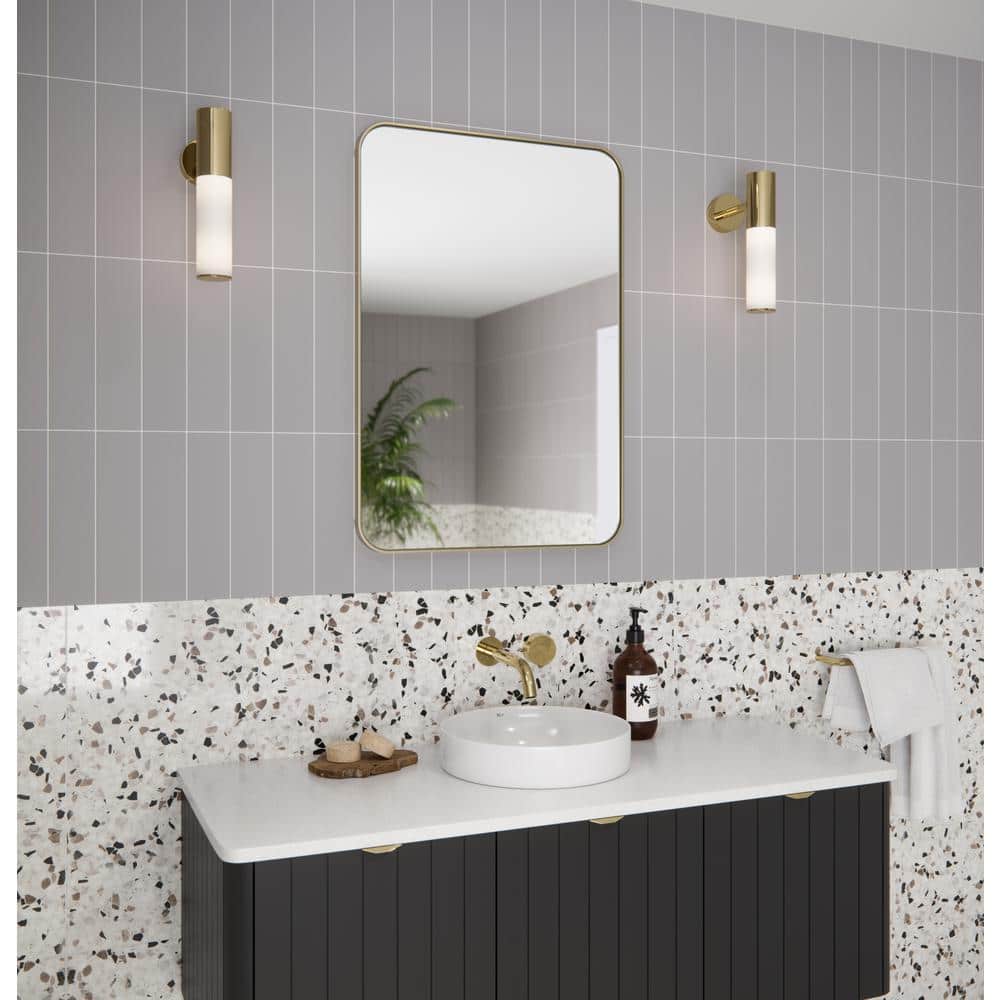 Glass Warehouse Calla 22 in. W x 32 in. H x 5 in. D Recessed Medicine Cabinet in Satin Brass with Mirror