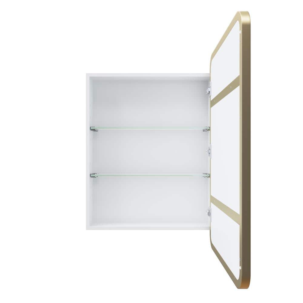 Glass Warehouse Calla 22 in. W x 32 in. H x 5 in. D Recessed Medicine Cabinet in Satin Brass with Mirror