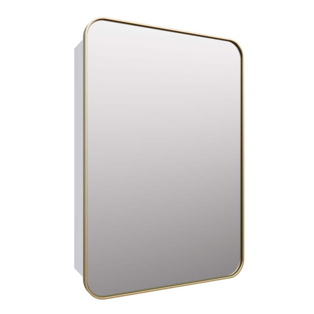 Glass Warehouse Calla 22 in. W x 32 in. H x 5 in. D Recessed Medicine Cabinet in Satin Brass with Mirror